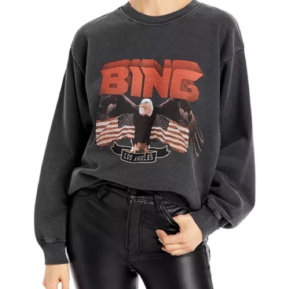 Anine Bing Black Graphic Crew Neck Sweater